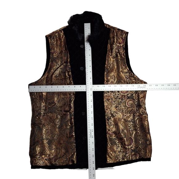 Chico's Vintage Velvet Paisley Vest Fur Trim Size 1/M Reversible Bohemian - Picture 6 of 10